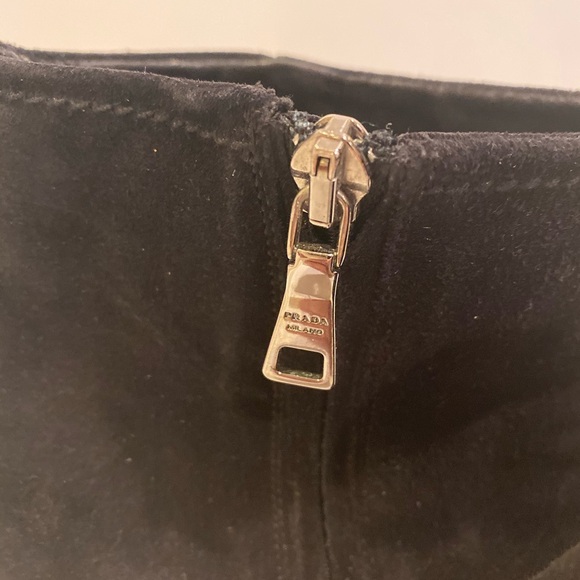 PRADA Black Suède Open Toe Wedge Booties - Picture 2 of 7